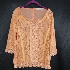 Jolt Peach Lace Scoop Neck Blouse